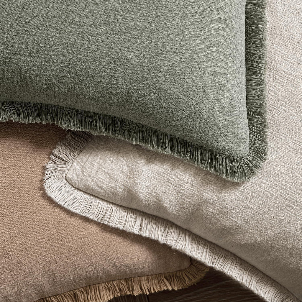 Decorative Throw Pillow Covers Neutral Linen Fringe Throw Pillows Set of 2 Natural Beige Boho Farmhouse Cushion Cases