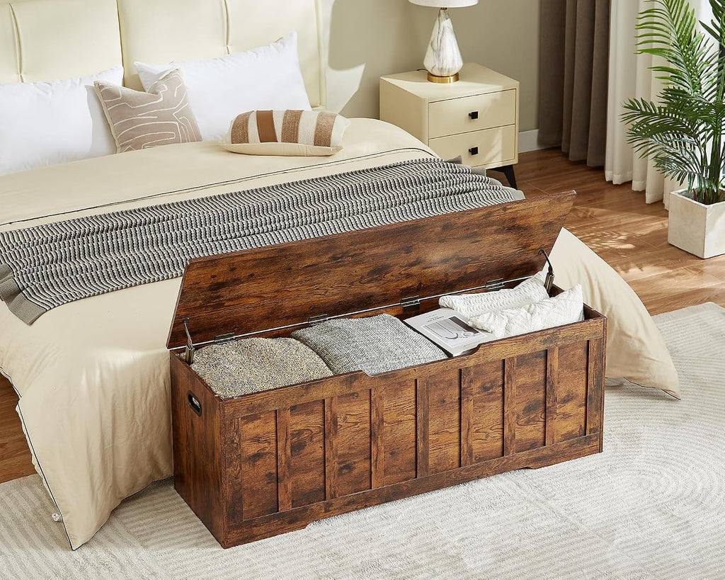 51.2" Storage Chest Extra Large,Wooden Storage Bench,Rustic Brown | Chest with 2 Safety Hinges, 51.2*15.7*19.1inches