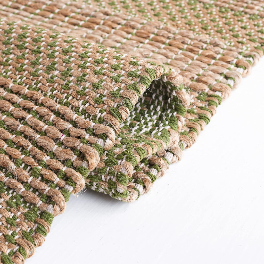 Natural Fiber Area Rug - 9' x 12', Green & Natural, Handmade Boho Farmhouse Rustic Jute & Cotton Jute