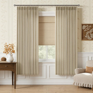 Pinch Pleat Linen Blend Light Filter Sheer Oatmeal Curtains