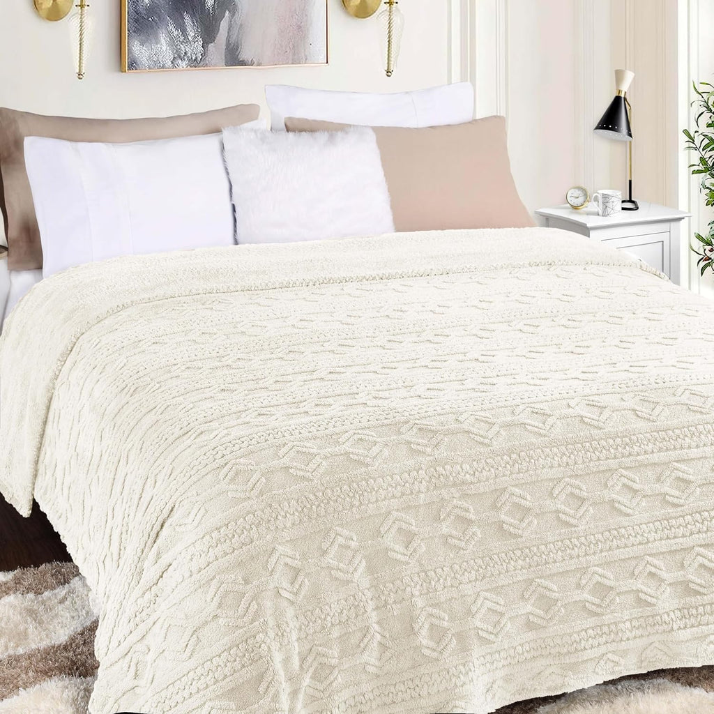 BNM Fleece Boho Jacquard Blanket, Decorative Blankets, Fuzzy, Plush, Fluffy, Soft, Cute Room Decor, Beautiful Cover