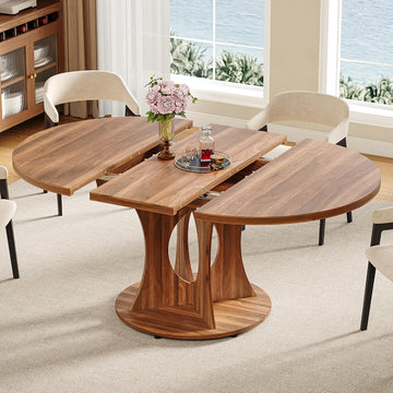 43.3-59 Inch Extendable Round Dining Table for 6-8 People, Oval Dinner Table with Adjustable Top and A Stable Round