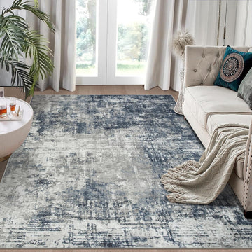 5x7 Area Rugs Bedroom Dining Room Washable Blue Grey