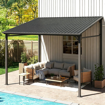 8'x 10' Wall Mounted Gazebo, Lean to Gazebo Pergola with Sloped Roof | Hard Top Pergola