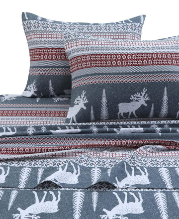 Queen Deep Pocket Flannel Sheet Set, Winter Reindeer