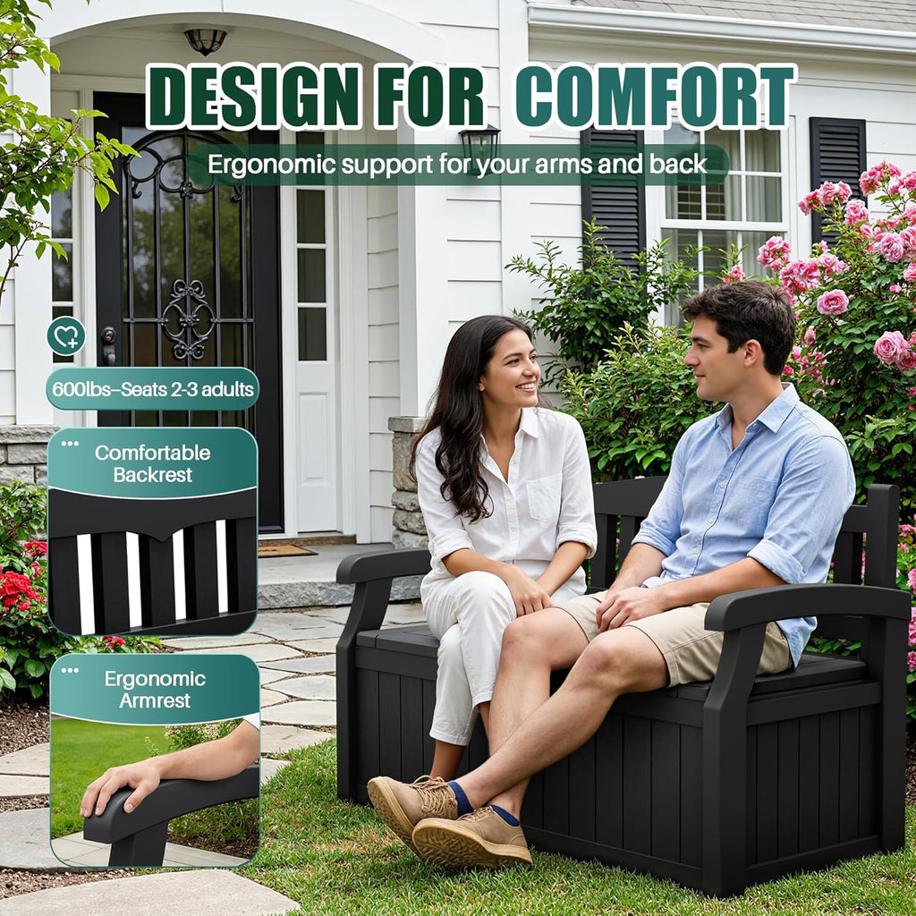 80 Gallon Storage Bench Deck Box Waterproof&Lockable | Outdoor Benches Furniture, Garden Decor and Outdoor Seating