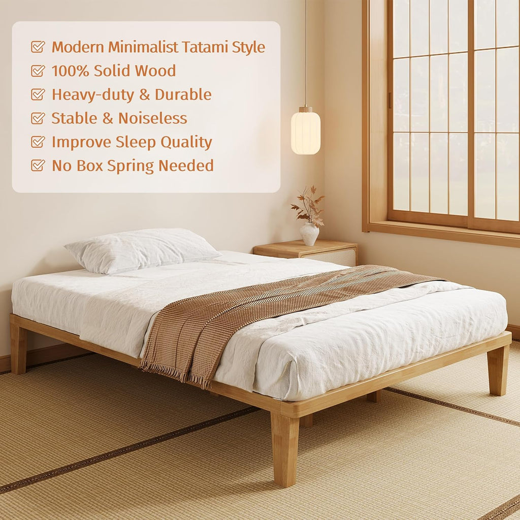 Queen Platform Bed Frame - 12 Inch Solid Wood Mattress Foundation Base with Heavy-Duty Support Slats & Legs