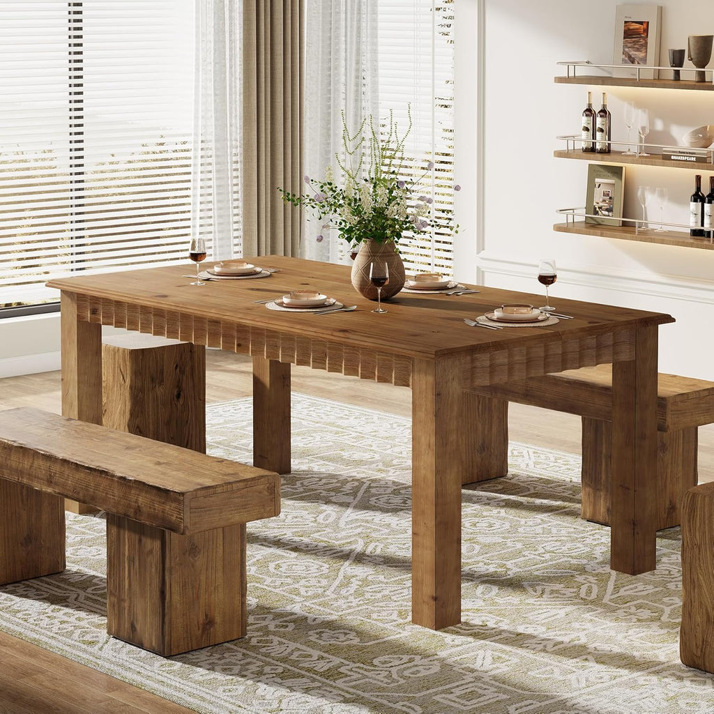 63-Inch Solid Wood Dining Table for 6, Farmhouse Kitchen Table with Heavy Duty Legs, Rectangular Wood Dinner Table