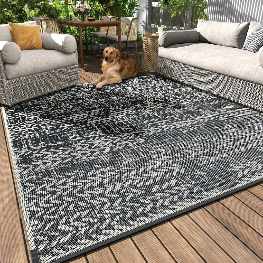 Outdoor Rug 9x12 Waterproof-Patio Rug Mat Outdoor RV Camping Picnic Beach Mat Plastic Straw Rugs Out