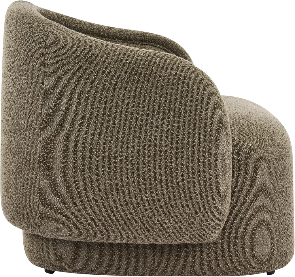 Amanda Low Profile Accent Chair, Fabric Round Back Chair, Boucle Upholstered Living Room Armchair, Comfy Reading