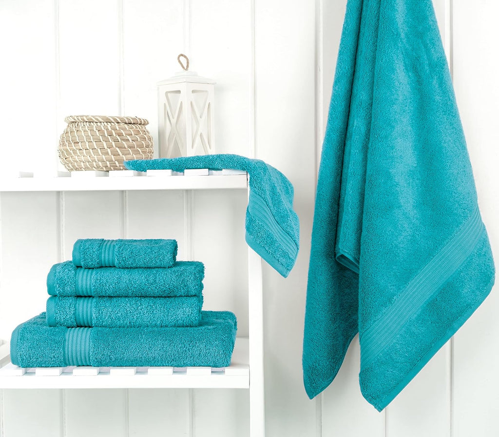 100% Cotton Turkish Towel Set, Soft Absorbent Quick Dry, 6 Piece Towel Set, Ocean Aqua