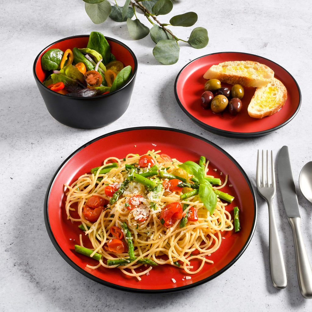 Sofia Coupe Stoneware Dinnerware Set, Service for 4 (12pcs), Matte Red