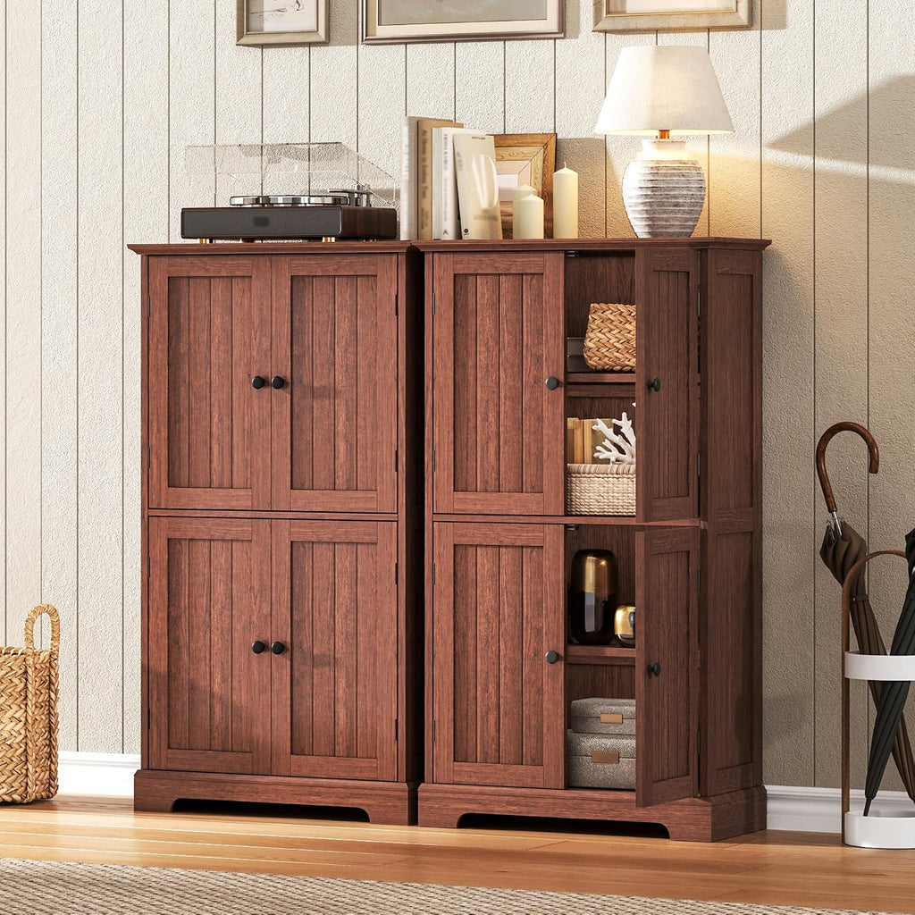 Bathroom Floor Cabinet with Adjustable Shelves | Bathroom Storage Cabinet, 4 Doors, Freestanding Cupboard Pantry