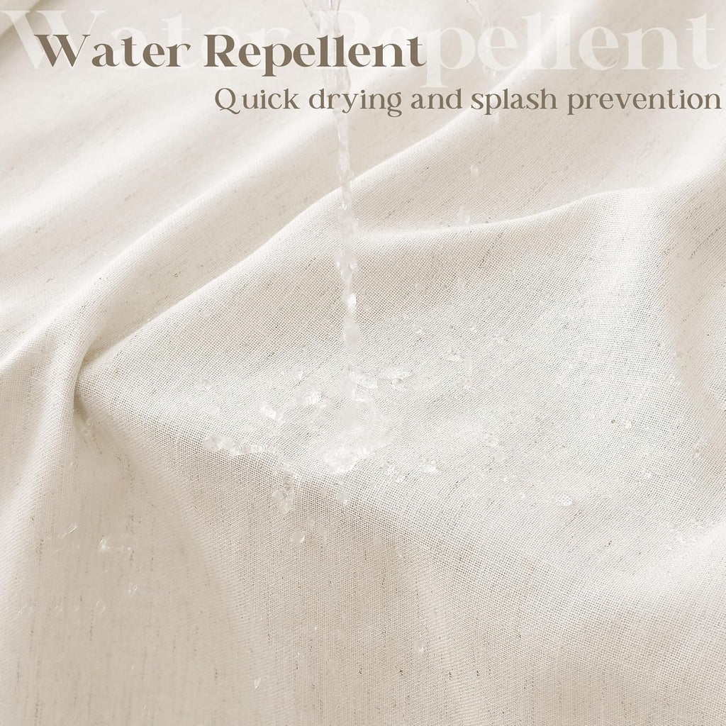 Cream Linen Shower Curtain Water Repellent 72x84 Inch | Neutral Modern Boho, Extra Long Tall, Bath Drapes 84 Inches