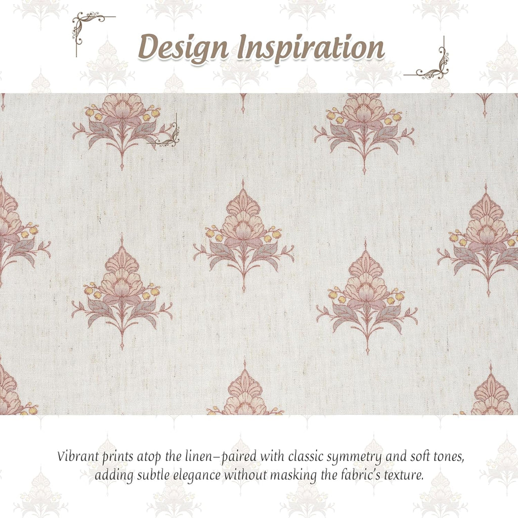 Cordless Floral Roman Shades for Windows, Magnetic Linen Textured Light Filtering Blind Vintage Elegant Print Window