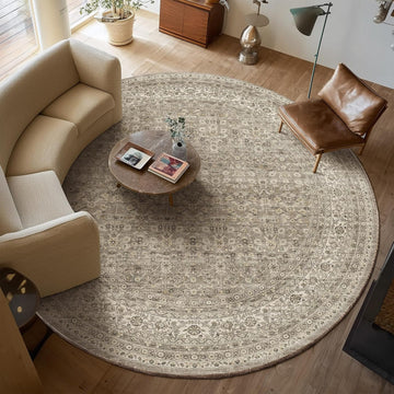 6ft Washable Round Rugs for Bedroom: Circle Living Room Rug Vintage Non Slip Low Pile Soft Faux Wool