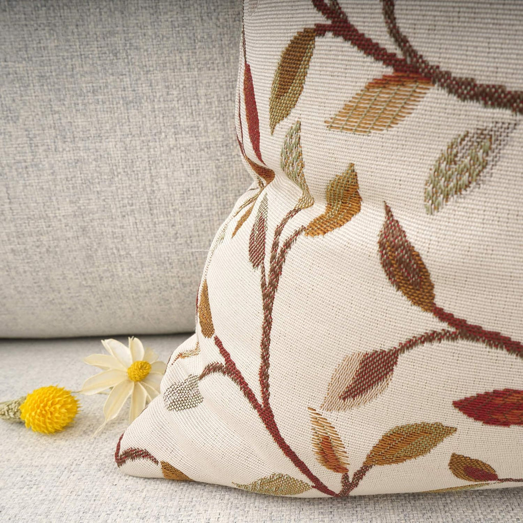 Classical Embroidery Jacquard Beige Leaf Pattern Square Decorative Throw Pillow Case Cushion Cover 18 x 18 inch