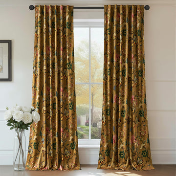 Mustard Floral Velvet Curtains 84 Inch Living Room