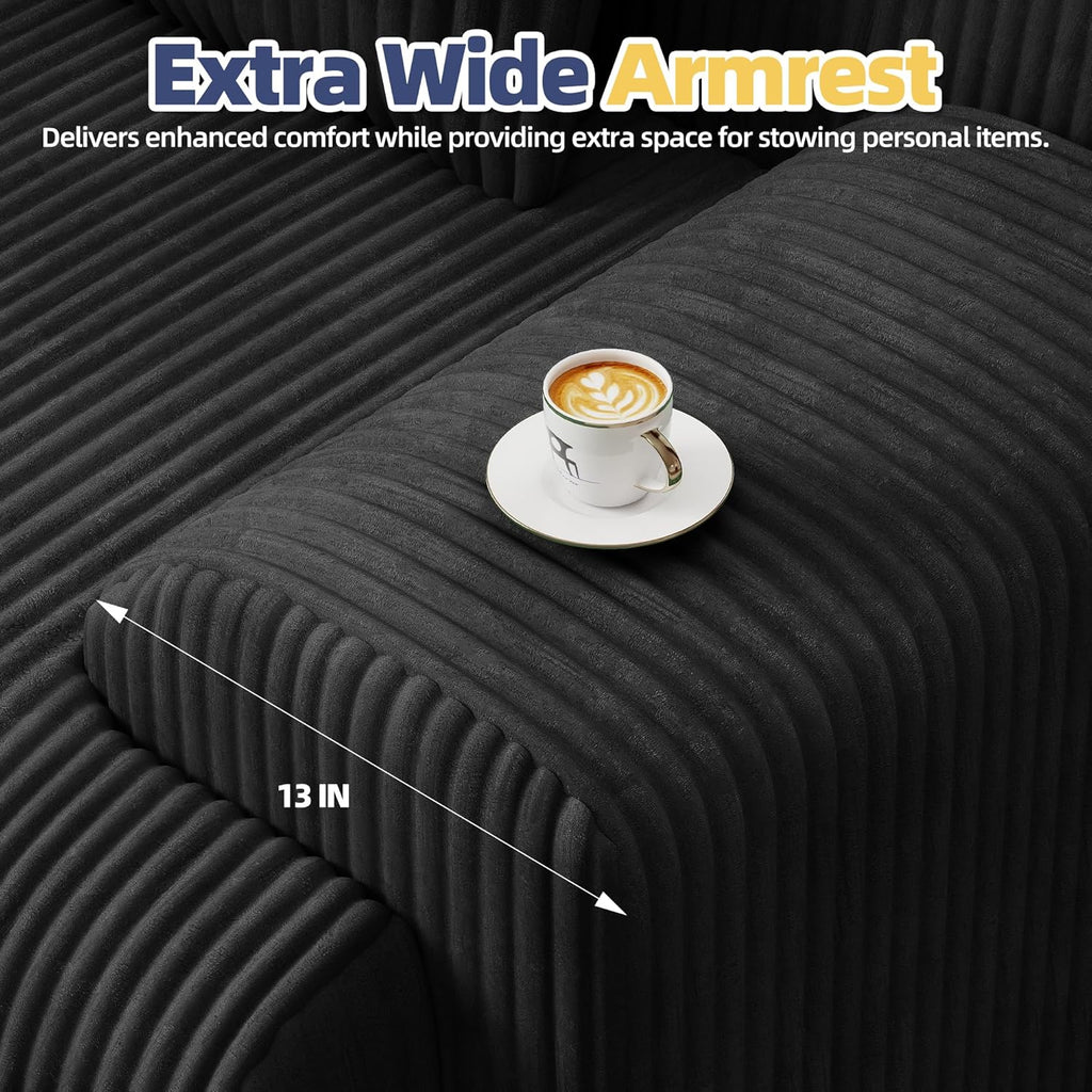 118" Modern L Shaped Modular Sectional Sofa, Boneless Cloud Couch with Ottoman, Oversized Corduroy Couch Deep Seat