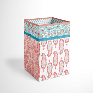 Paisley Kids Storage (Collapsible Hamper 14 x 14 x 19 inches, Coral/Aqua)