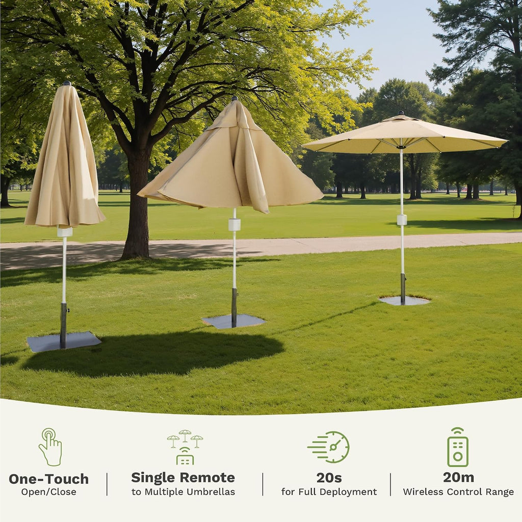 9 FT Motorized Patio Umbrella, Remote Outdoor Umbrella with Heavy Duty Aluminum Frame