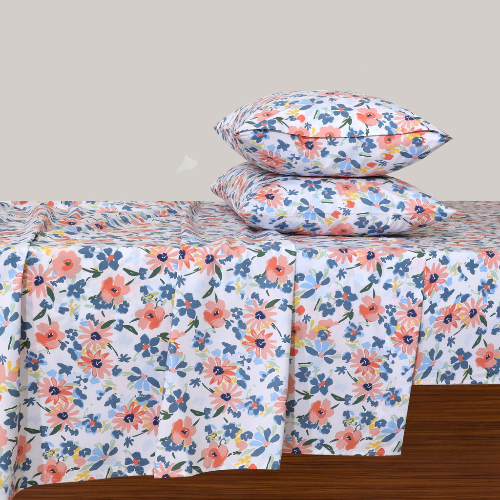 & Stitch 100% Cotton Percale 300 Thread Count Queen 4 Pc Sheet Set