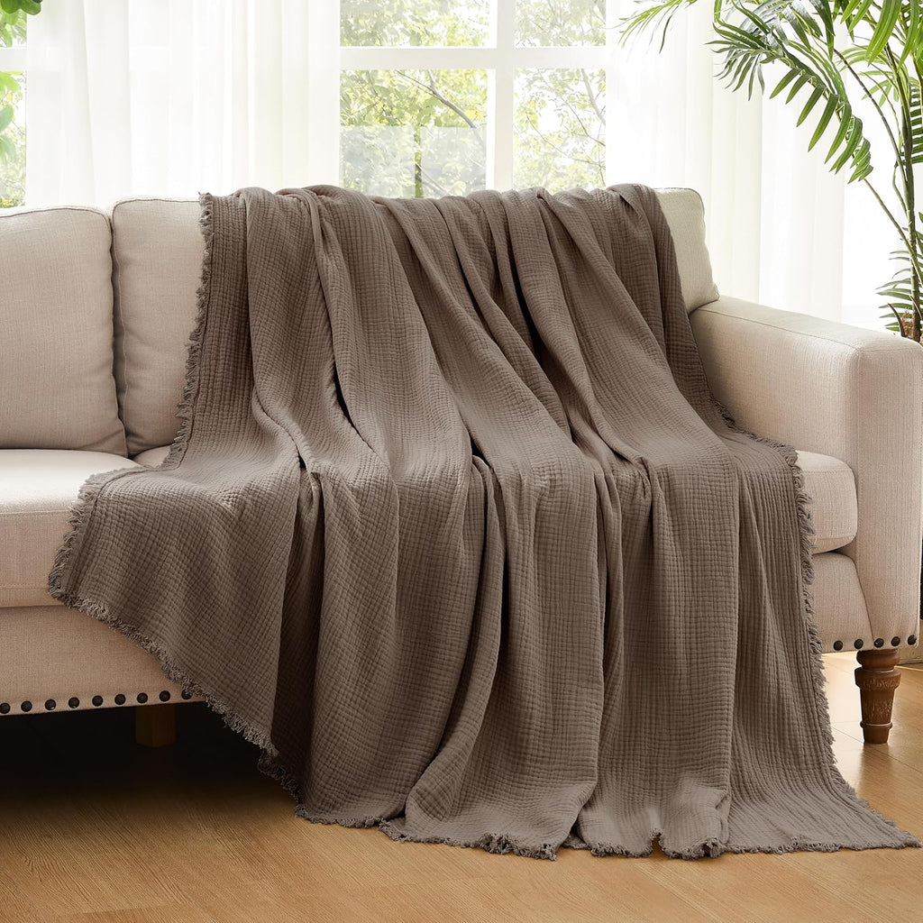 Muslin Throw Blanket 100% Cotton Blankets 4-Layer Breathable Lightweight Soft