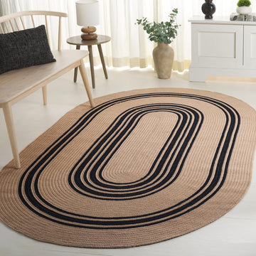 Braided Oval Rug 4x6, Jute Textured Brown & Black BRA804Z | 1/4" Pile, Handwoven, Jute Blend, Indoor Rug, Textured