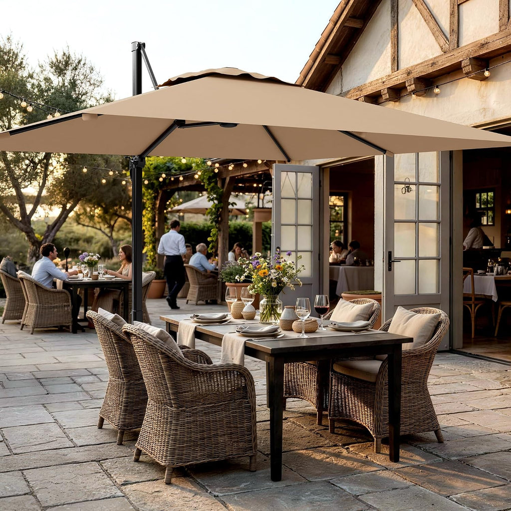 10 X 13 FT Cantilever Patio Umbrella, 360-Degree Rotation Rectangular Offset Umbrella with Crank