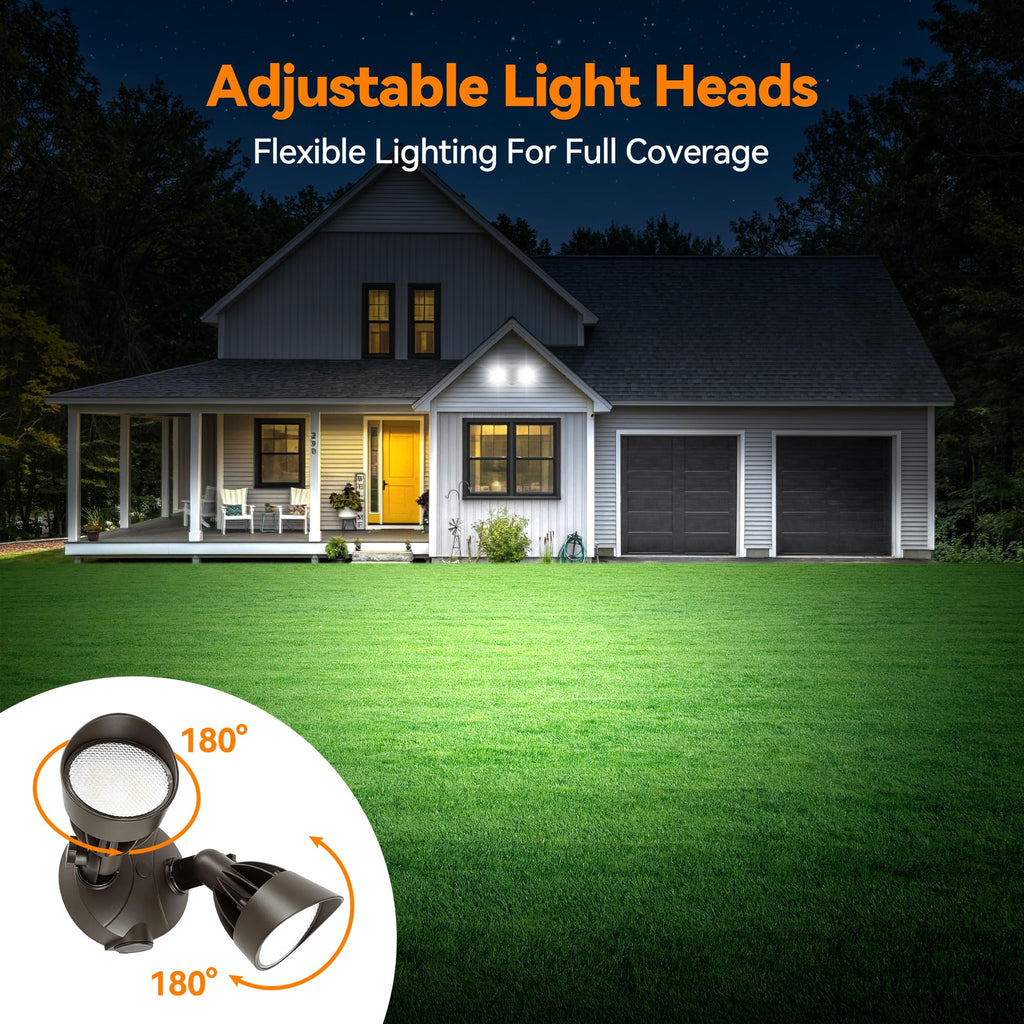 45W Outdoor Flood Lights, Dual Head Wall Switch Controlled LED Exterior Flood Light, 5000K Daylight, IP65