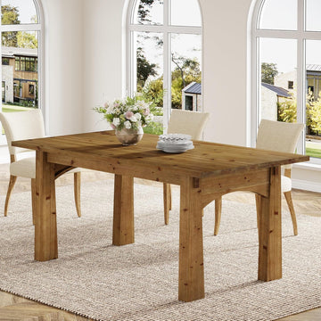 Solid Wood Dining Table for 4-6 People, 63-Inch Farmhouse Kitchen Table with Rich Grain and Texture, Wooden
