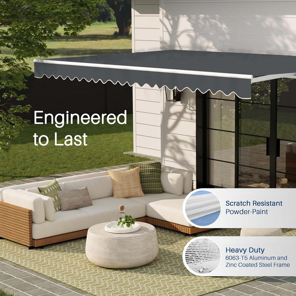 20x10 ft Electric Retractable Patio Awning, Remote Control Motorized & Manual Crank, Outdoor Shade Canopy with