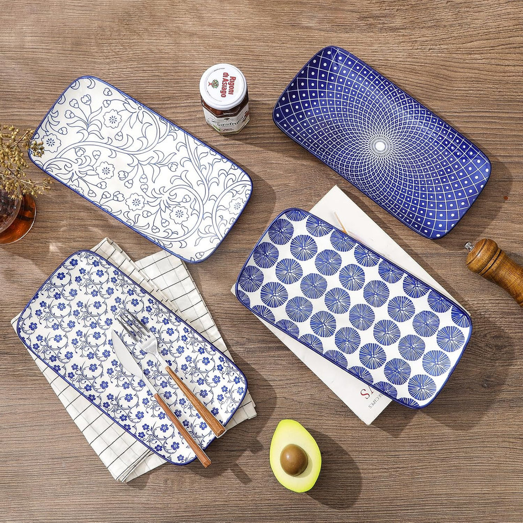 Ceramic Rectangular Serving Platters Set of 4, 12 Inch Serving Trays/Dishes for Party Entertaining, Rectangular