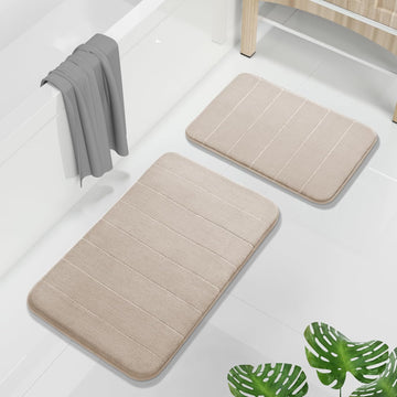 Memory Foam Bathroom Rugs Sets 2 Piece - Super Soft Absorbent Quick Dry Bath Mat Set, Machine Washable Non Slip Floor
