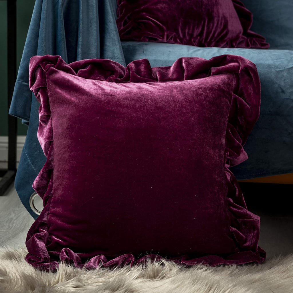 Velvet Throw Pillow Cover Soft Decorative Luxurious Solid Square Cushion Case,Pack of 2, 18 x 18 Inches, Amaranth