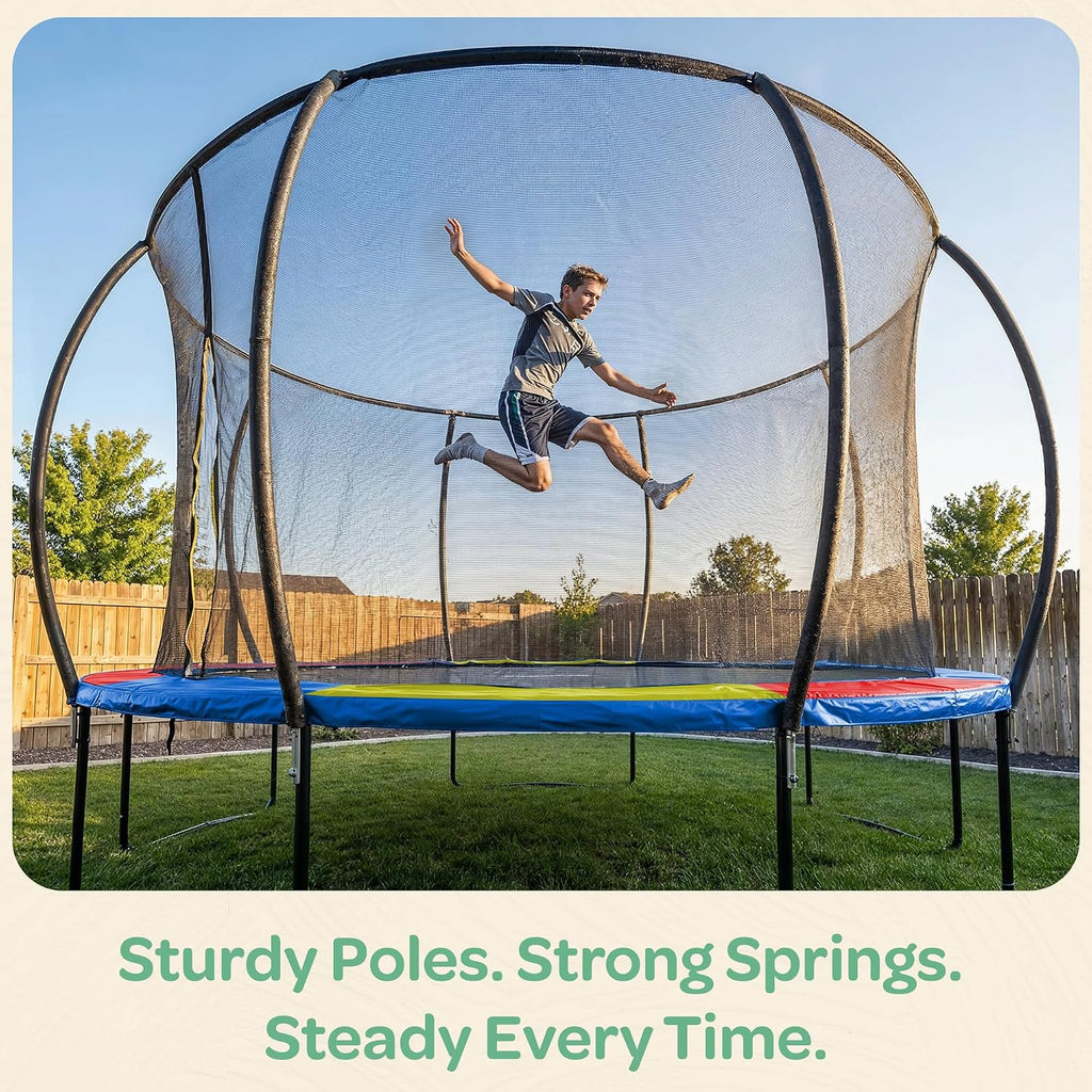 Trampoline - with LED Lights, Net, Ladder, ASTM Certified | 8Ft 10Ft 12Ft 14Ft 15Ft 16Ft, 450lb capacity, kids &