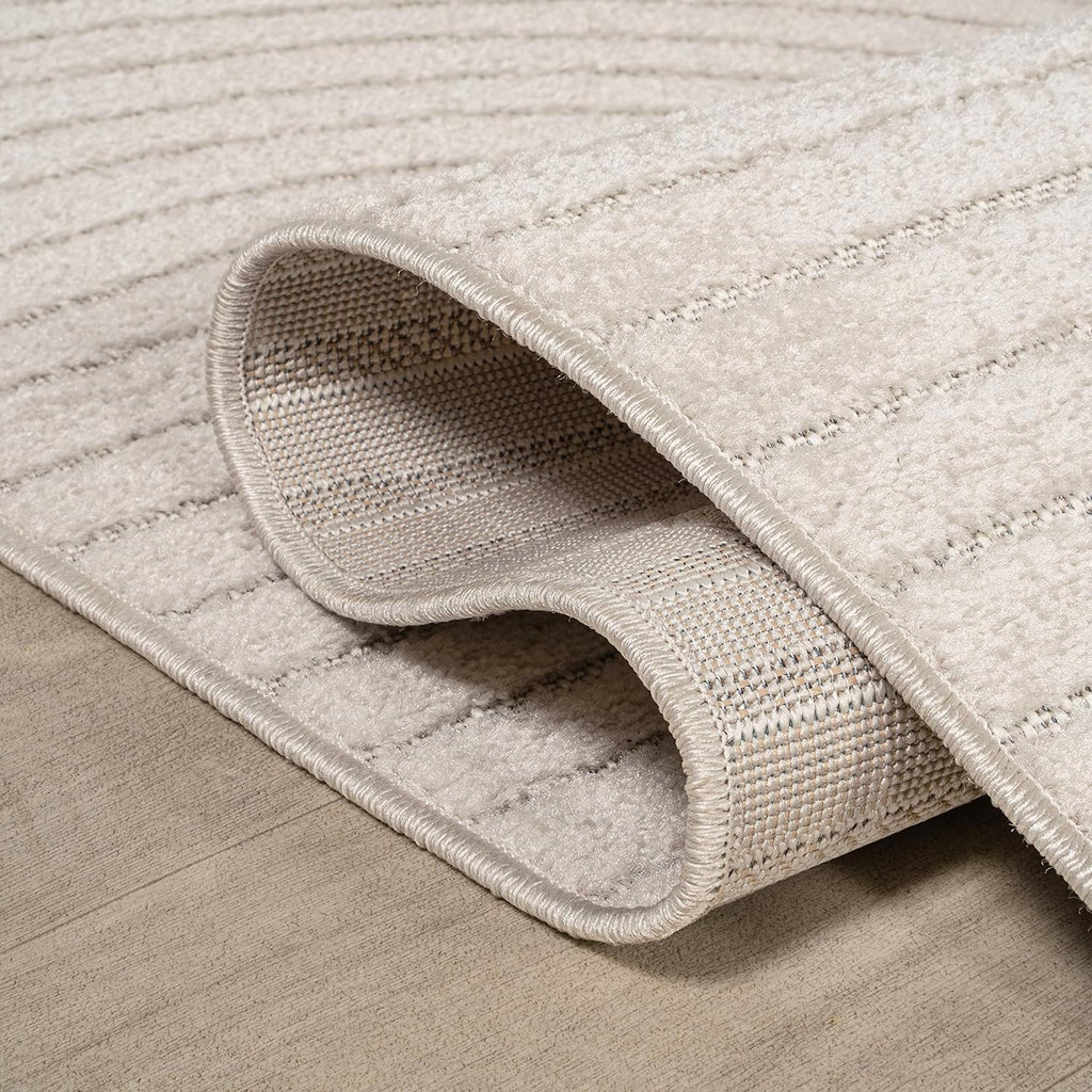 Y Hallie High-Low Curve Ivory/Cream Indoor/Outdoor Area Rug, 8x10, Minimalist, Japandi, Pet Friendly