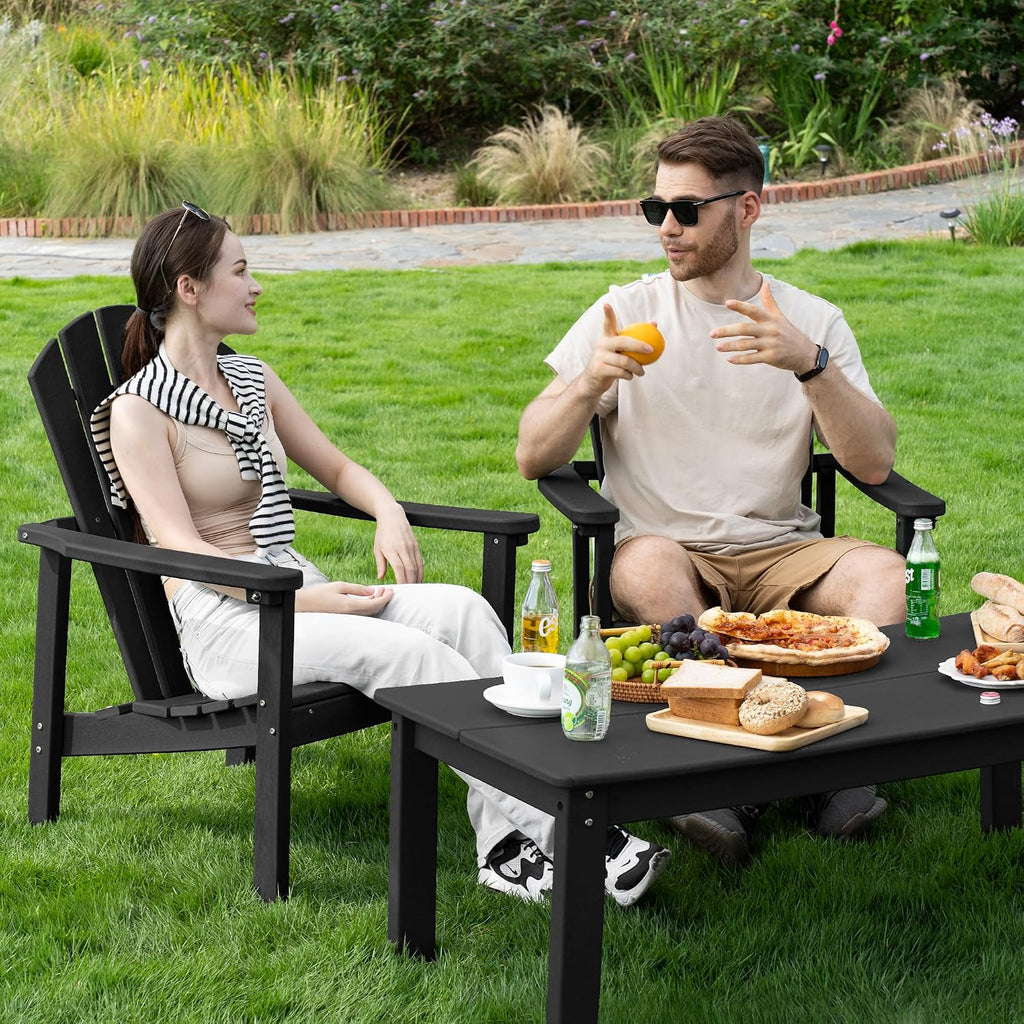 Compact Stackable Adirondack Chairs Set of 2,HDPE,Black | 26.3" Wide HDPE,380lb,All-Weather
