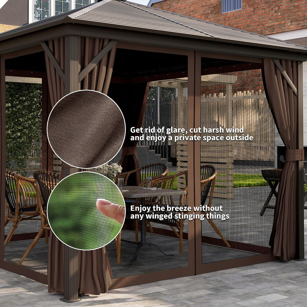 10' x 10' Hardtop Gazebo Canopy with Galvanized Steel Roof, Aluminum Frame