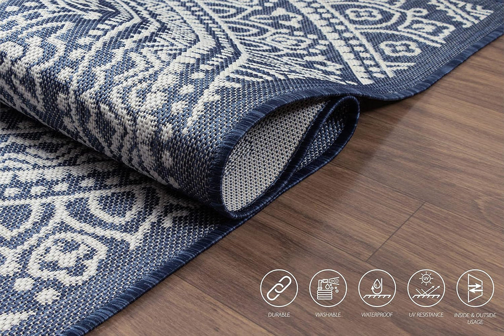 Outdoor Indoor Area Rug, Weather Resistant, Easy to Clean, Stain Resistant Floor Mat for Dining Room