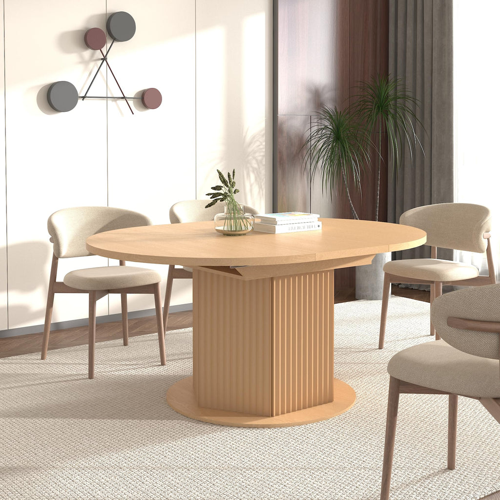 63" Round Extendable Dining Table, Expanding Dining Room Table for 10, Farmhouse Wooden Kitchen Extendable Table Oval
