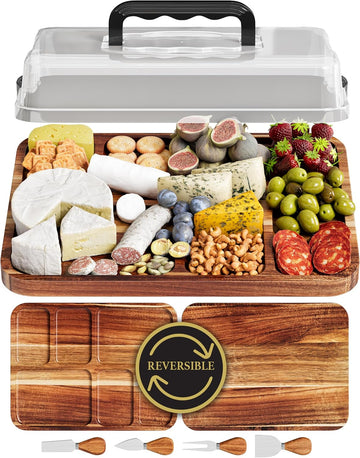 Acacia Charcuterie Board with Lid, Travel Portable Charcuterie Cheese Board, Serving Tray House Warming Gift New
