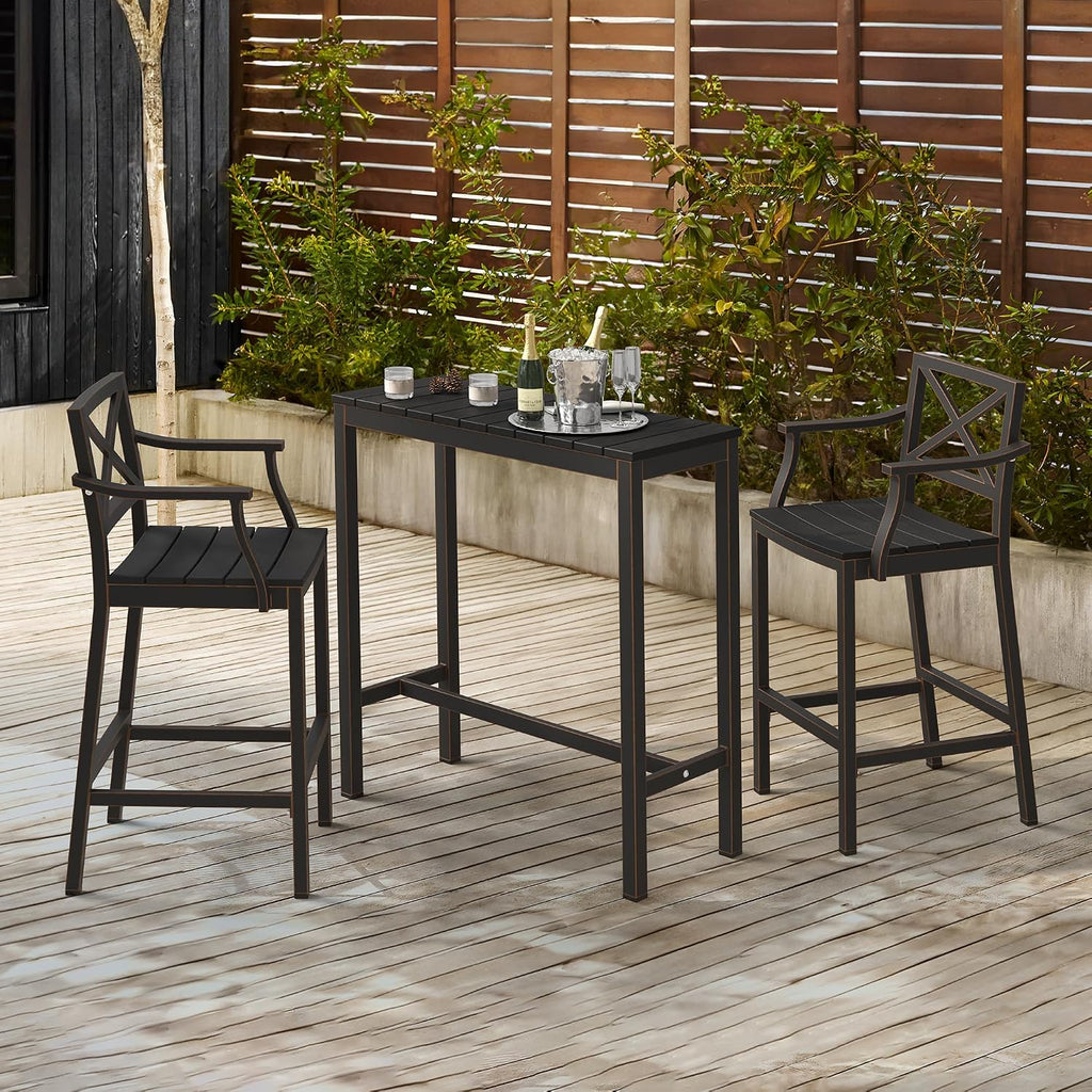 Outdoor Bar Stools Set of 2, 26 Inch All Weather HDPS Patio Counter Height Barstools with Back & Footrest, Aluminum