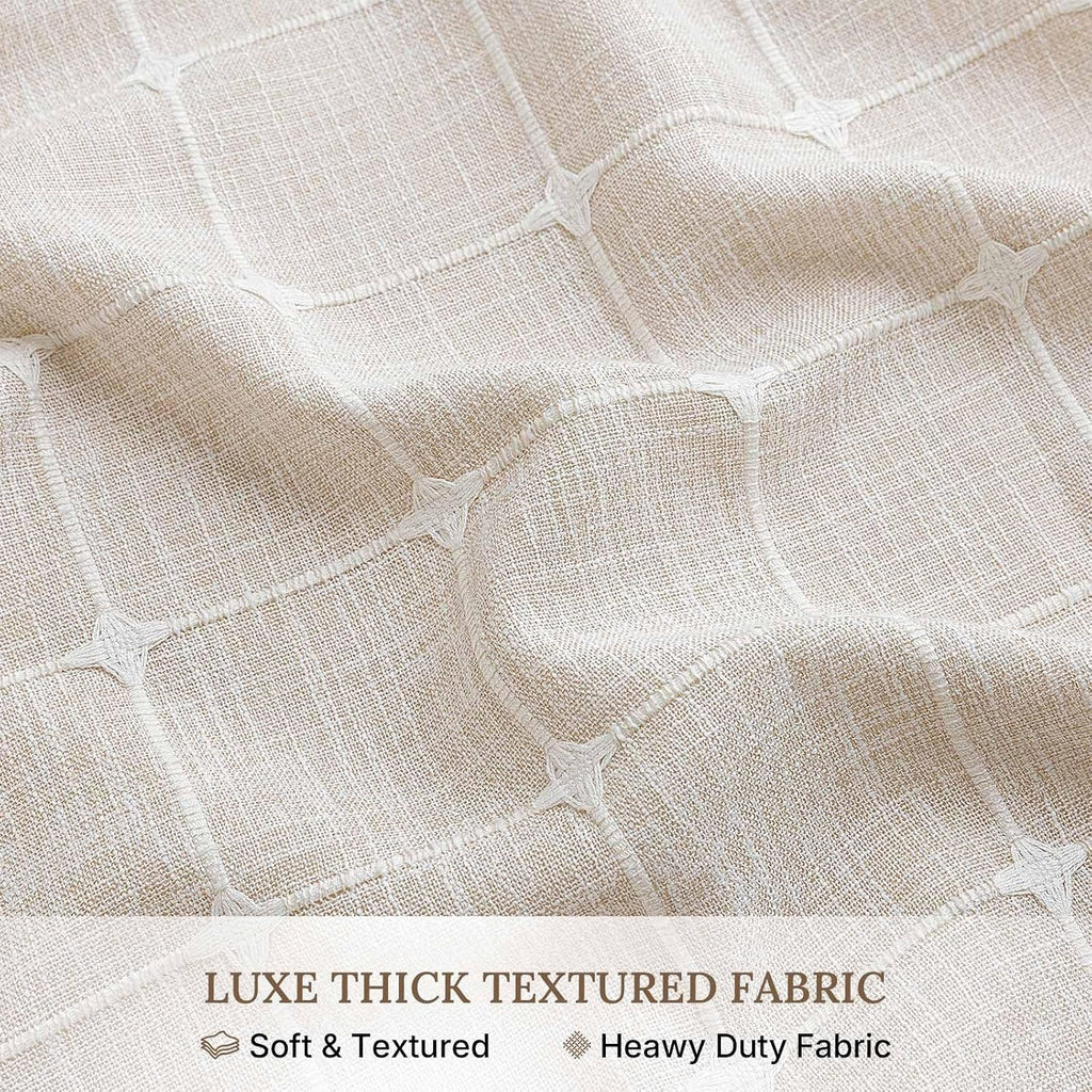 Farmhouse Linen Textured Shower Curtain with Snap-in Liner Set, No Hooks Needed, with Tassels for Rustic Bathroom