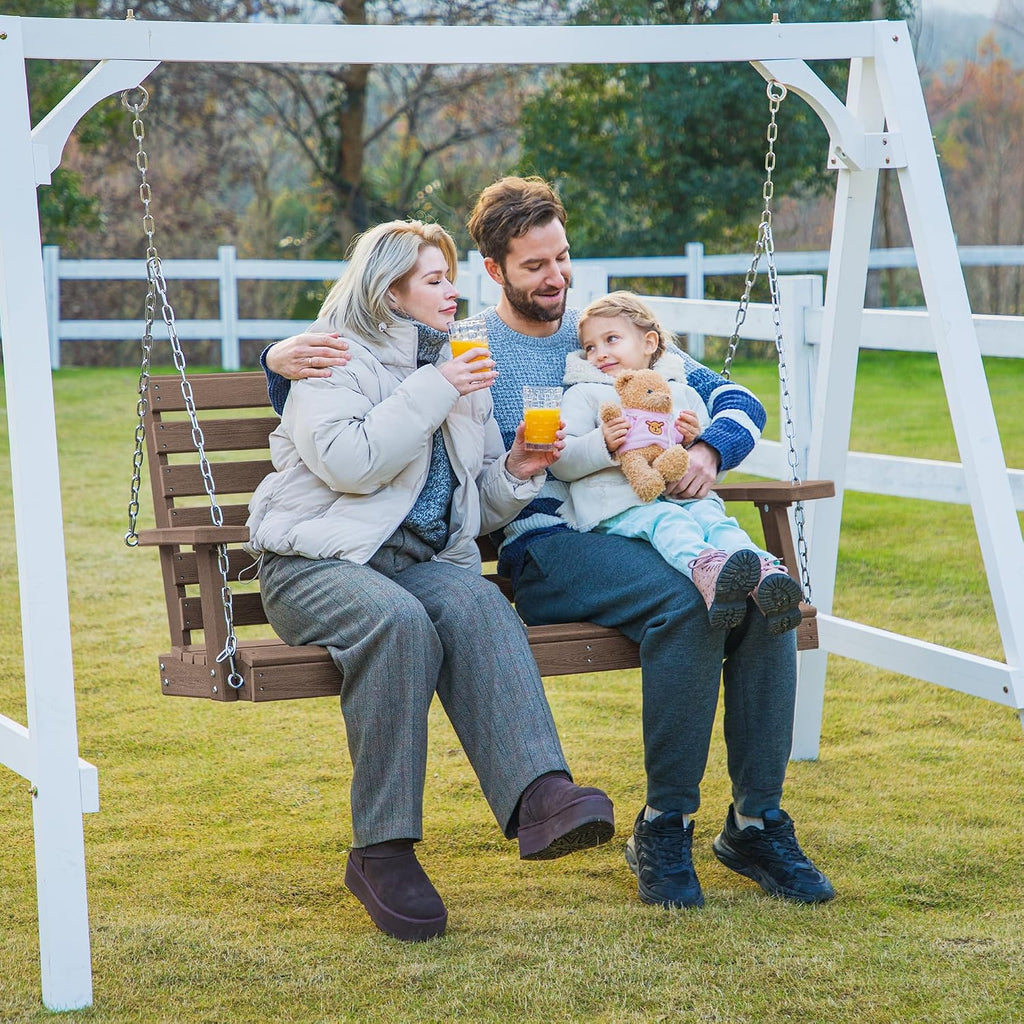 Outdoor Hanging Porch Swing, Waterproof Swing with Cup Holders for Courtyard & Garden, 660LBS Weight Capacity, White