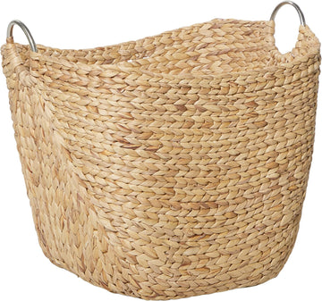 79 Seagrass Handmade Decorative and Functional Storage Basket Large Woven Basket Organizer with Ring Metal Handles