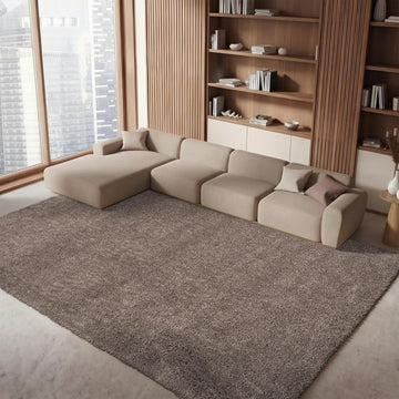 August Shag Collection Area Rug - 10' x 14', Taupe, Solid Design, Non-Shedding & Easy Care, 1.2-inch Thick Ideal for