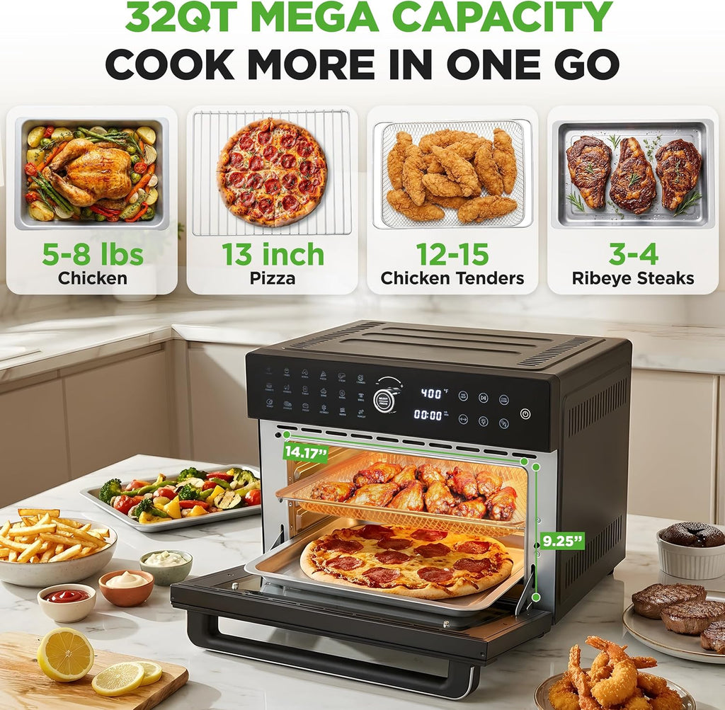 32 Quart Air Fryer & Oven | Digital Airfryer with 20 Presets, Dual Cook, Rotisserie, Bake & More | Multi-Function