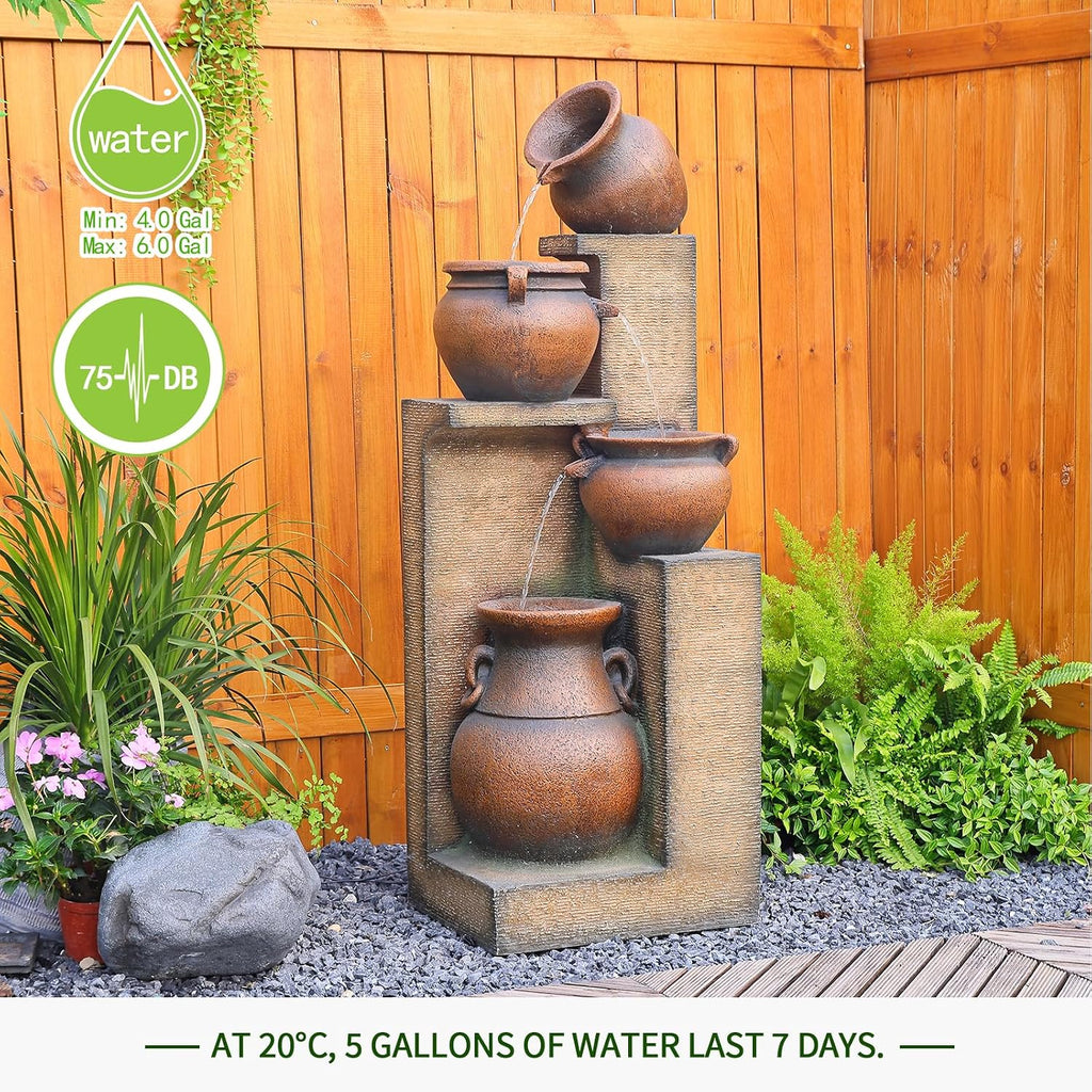 Water Fountain Outdoor Fountain with Lights - 53 Inches 4 Tiered Floor Standing Outdoor Water Fountains