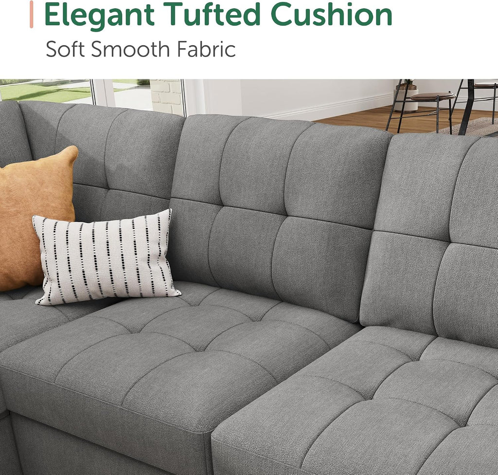Sleeper Sofa Bed with Storage Chaise, Sectional Couch with Pull Out Bed, U Shaped Sectional Sleeper Sofa Couch, Grey